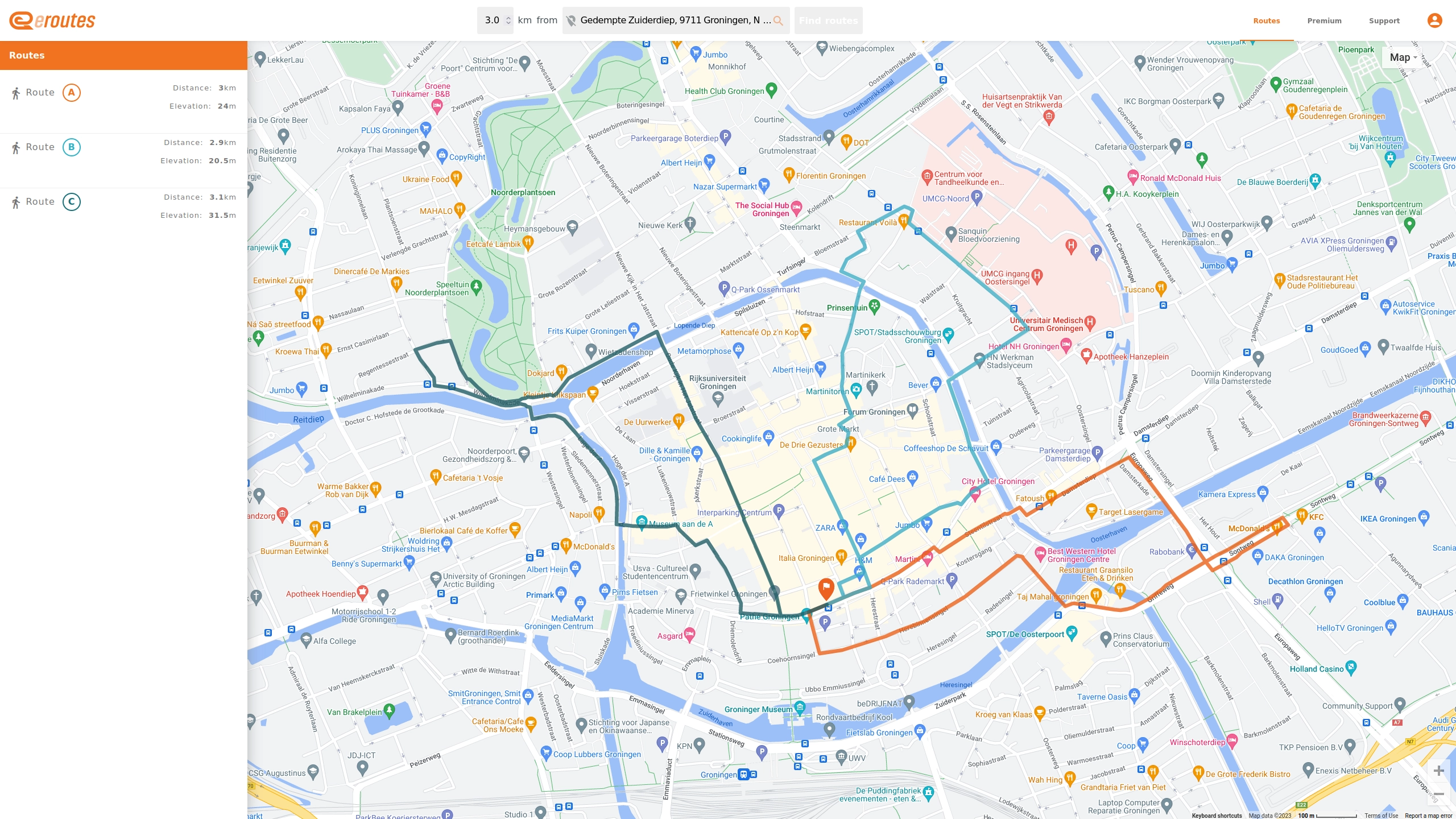 Within mere seconds of loading the app, it'll have suggested 3 walking routes.